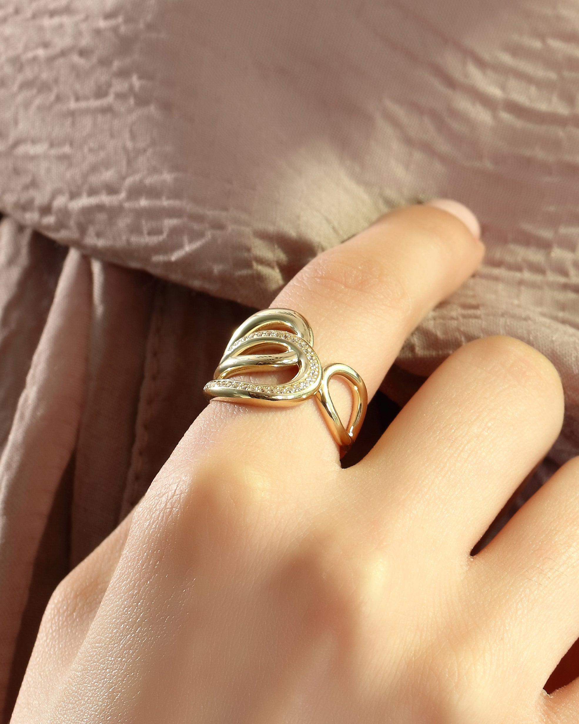 Chunky Open Wrap Interlock Ring in Solid Gold