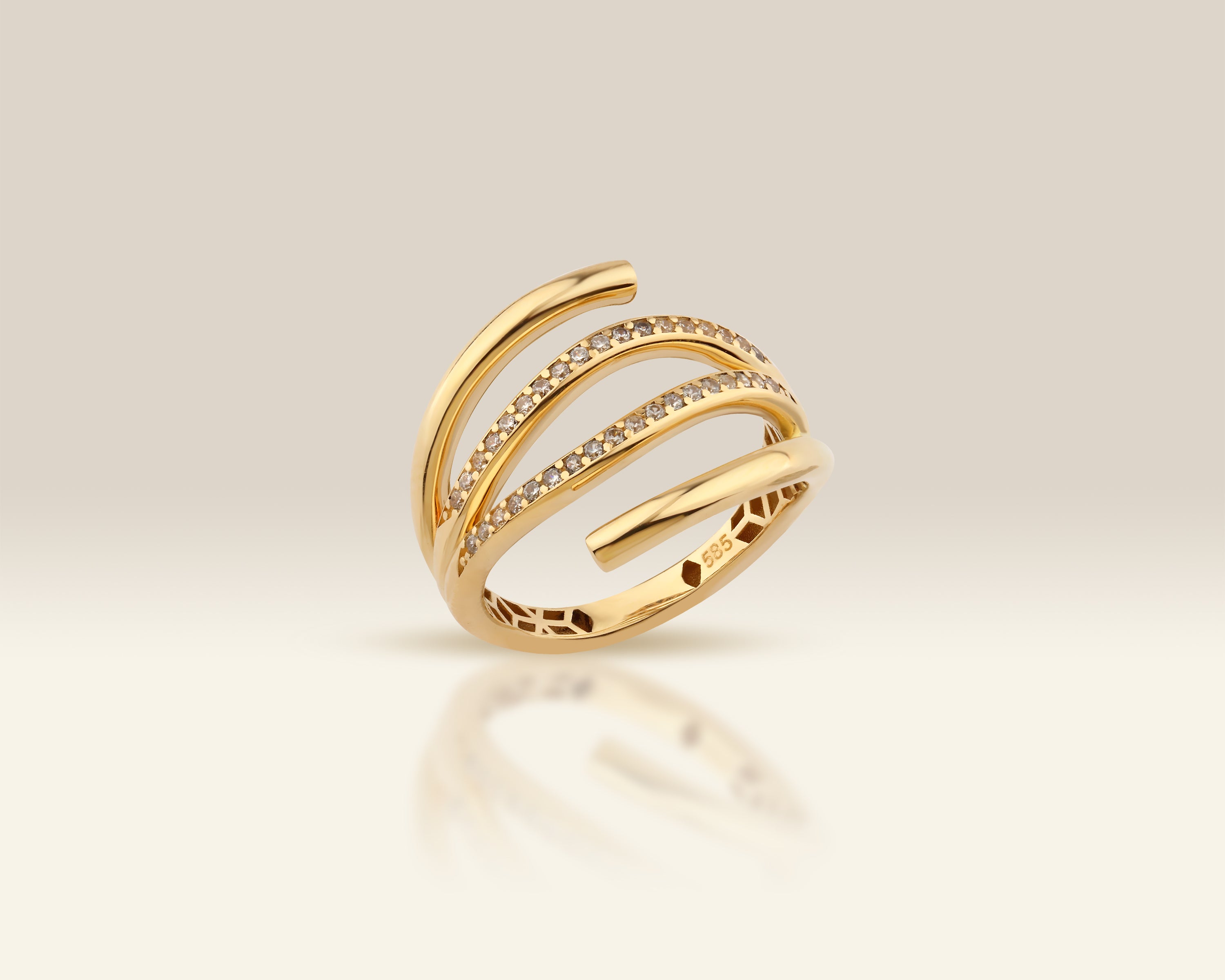 14K Solid Gold Minimalist Triple Band Ring