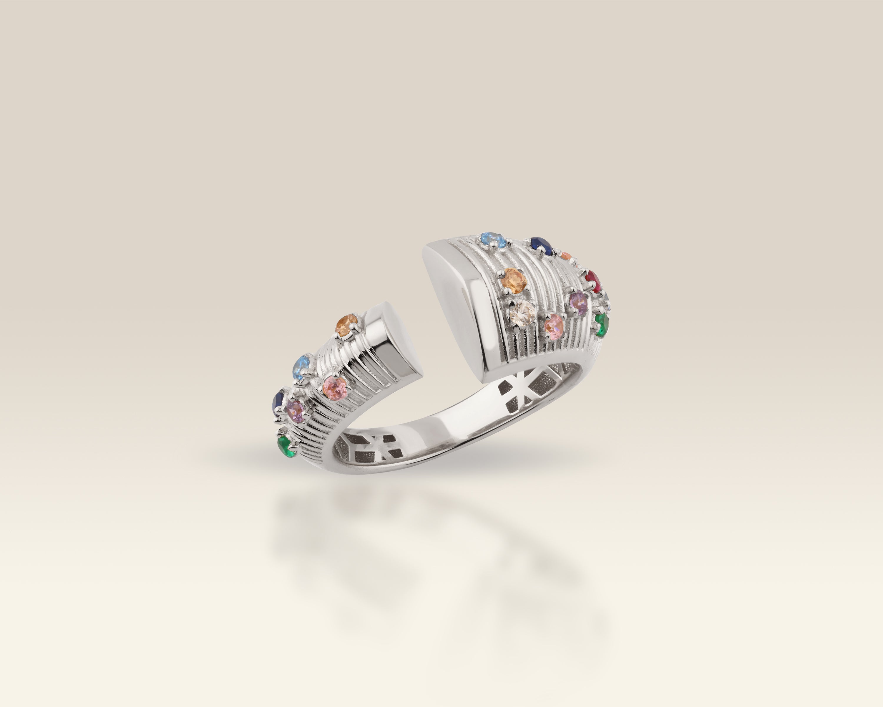 Adjustable Rainbow Gemstone Gold Stacking Ring