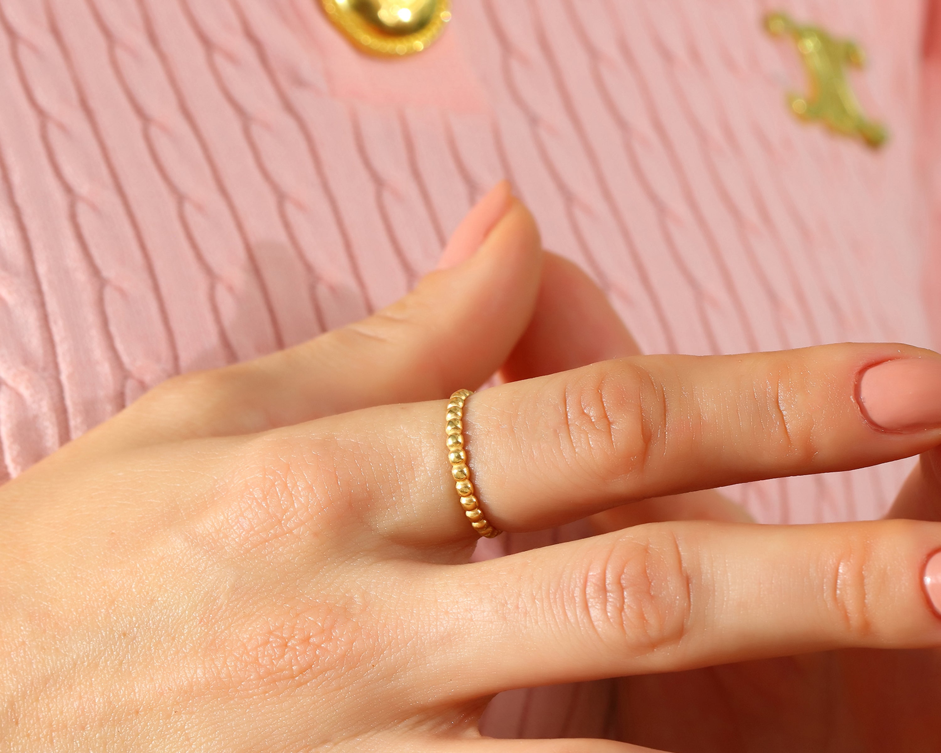 Minimal Beaded Gold Ring