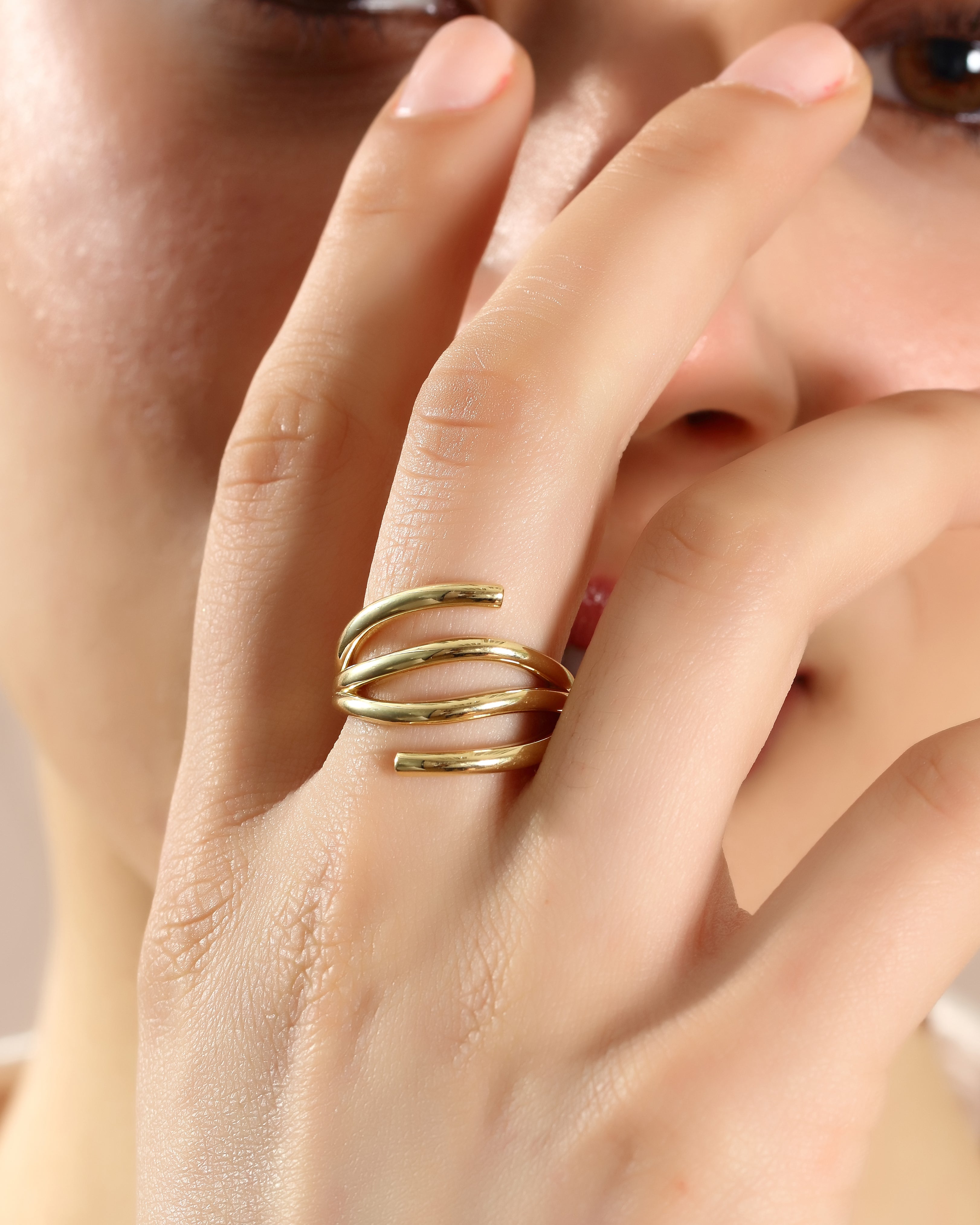 Sculpted Triple Band Gold Ring