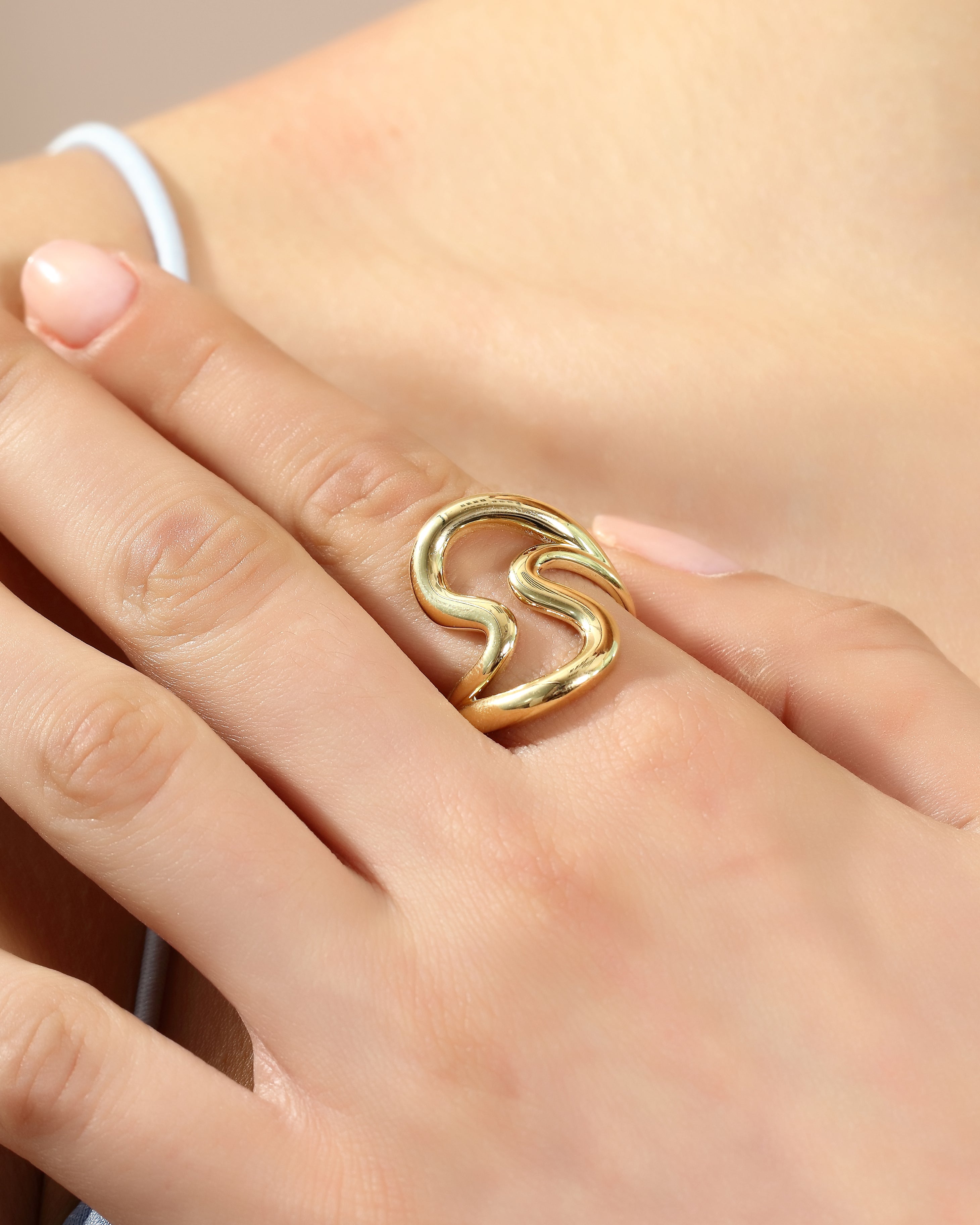 14K Gold Freeform Wave Statement Ring