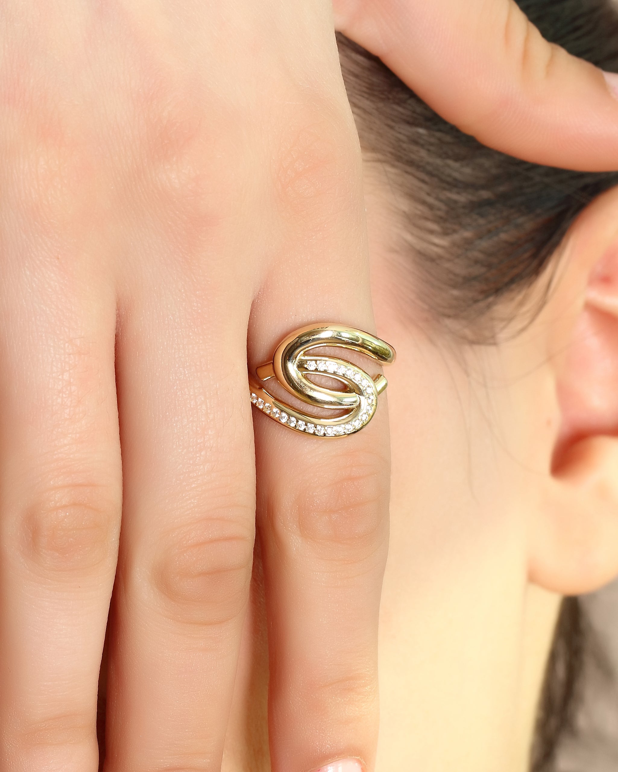Abstract Swirl Loop Wrap Ring in Solid Gold