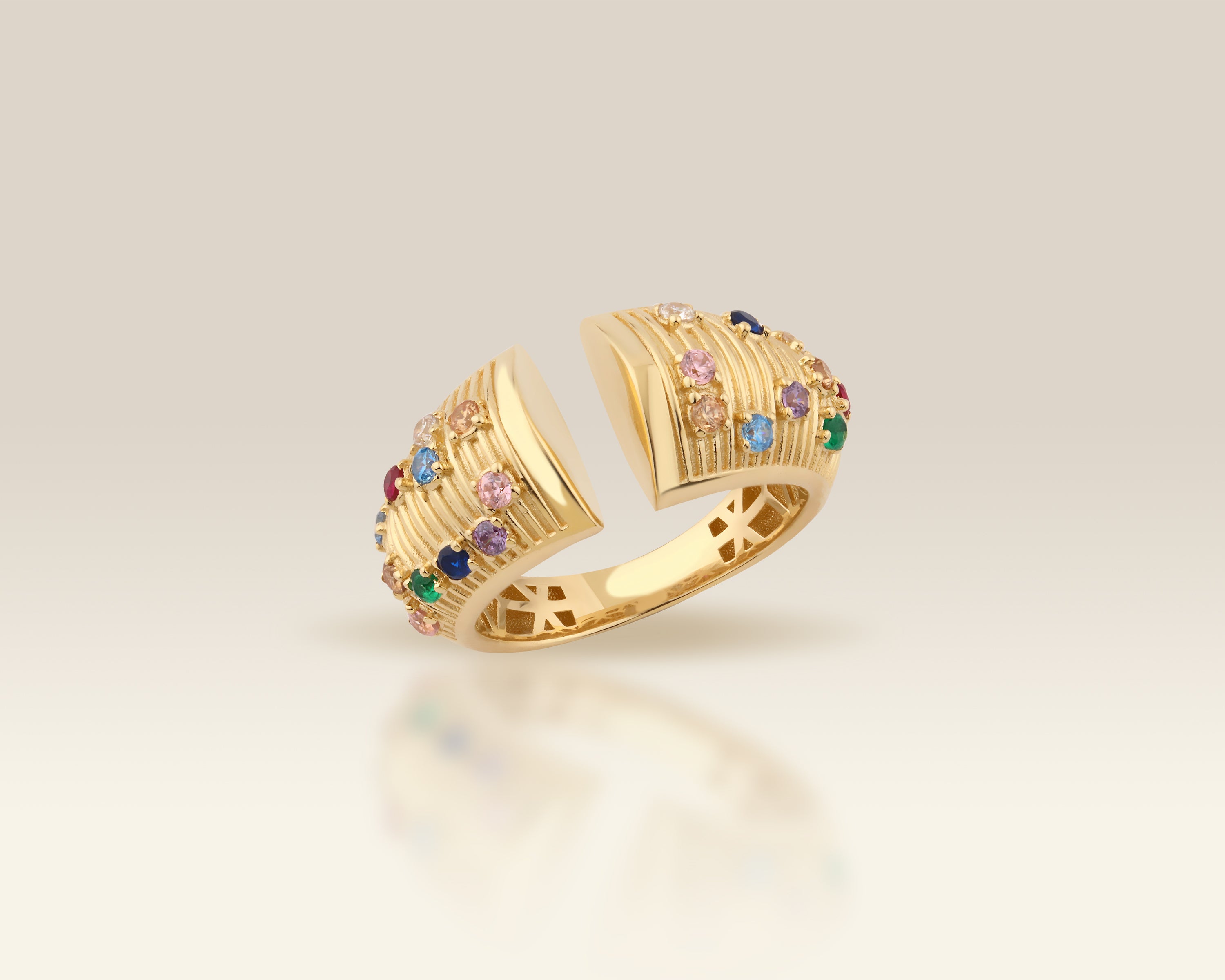 Rainbow Dome Adjustable Chunky Gold Ring