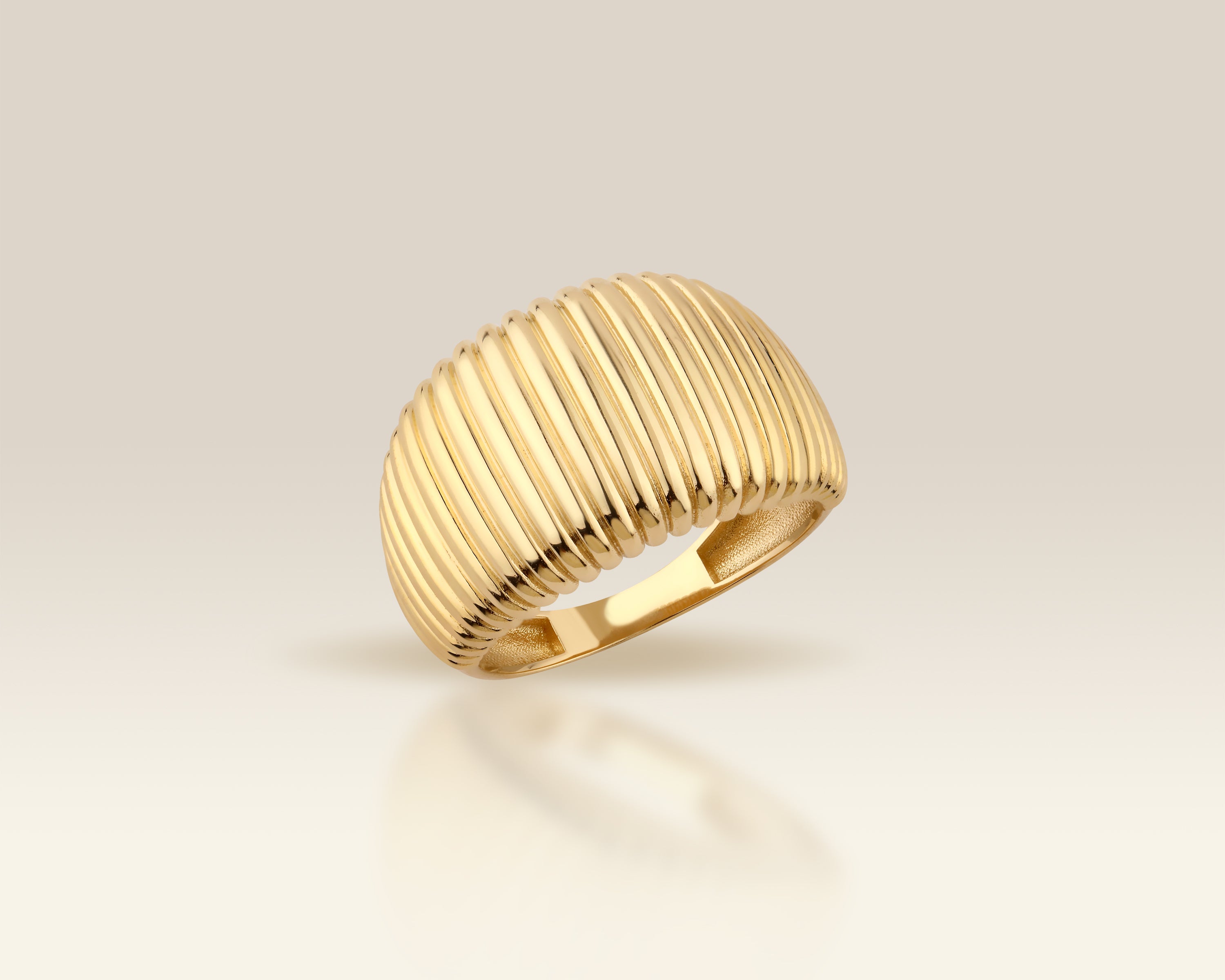 Ridged Ribbed Dome Ring in Solid Gold