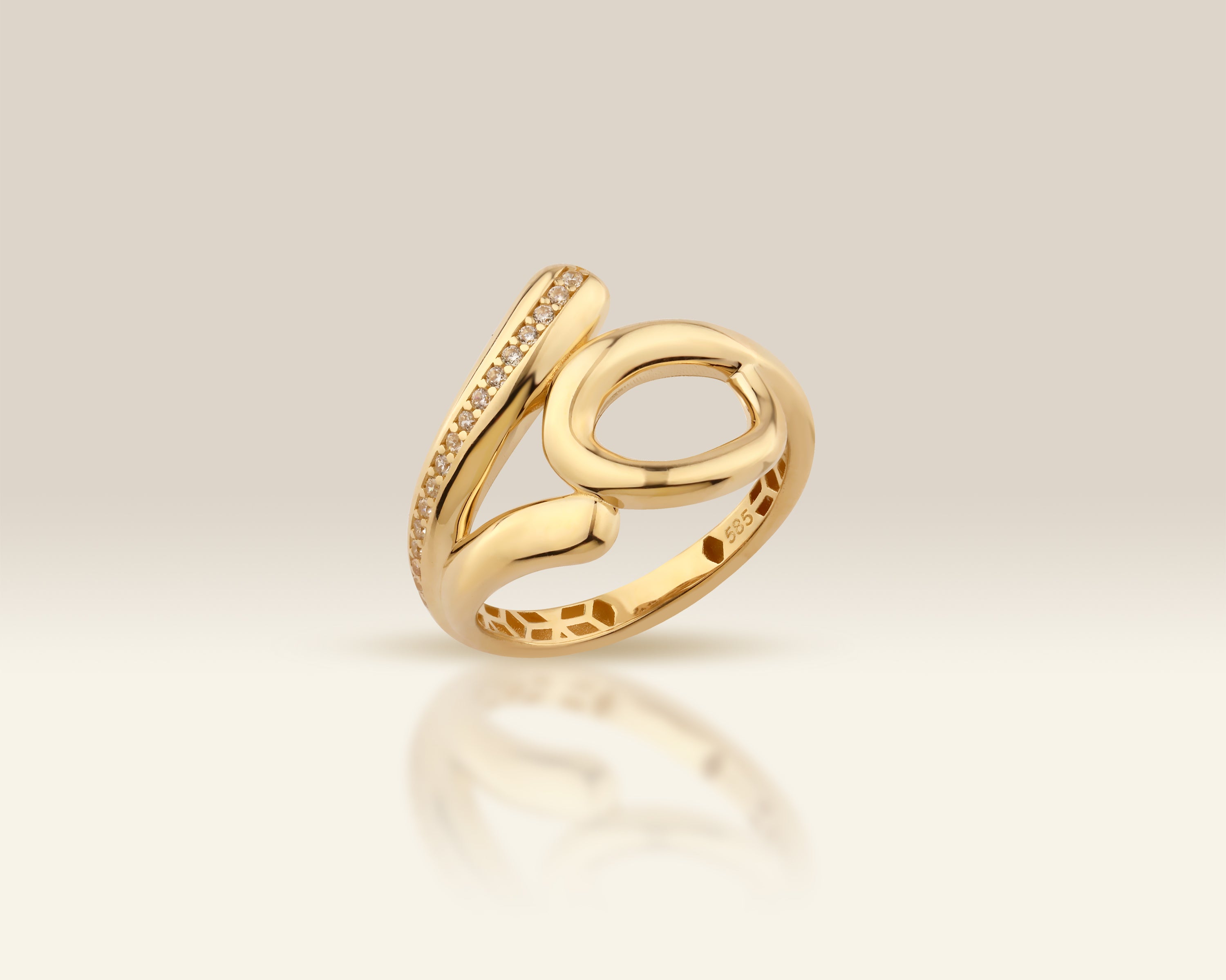 Single Loop Bypass Sculptural Gold Ring