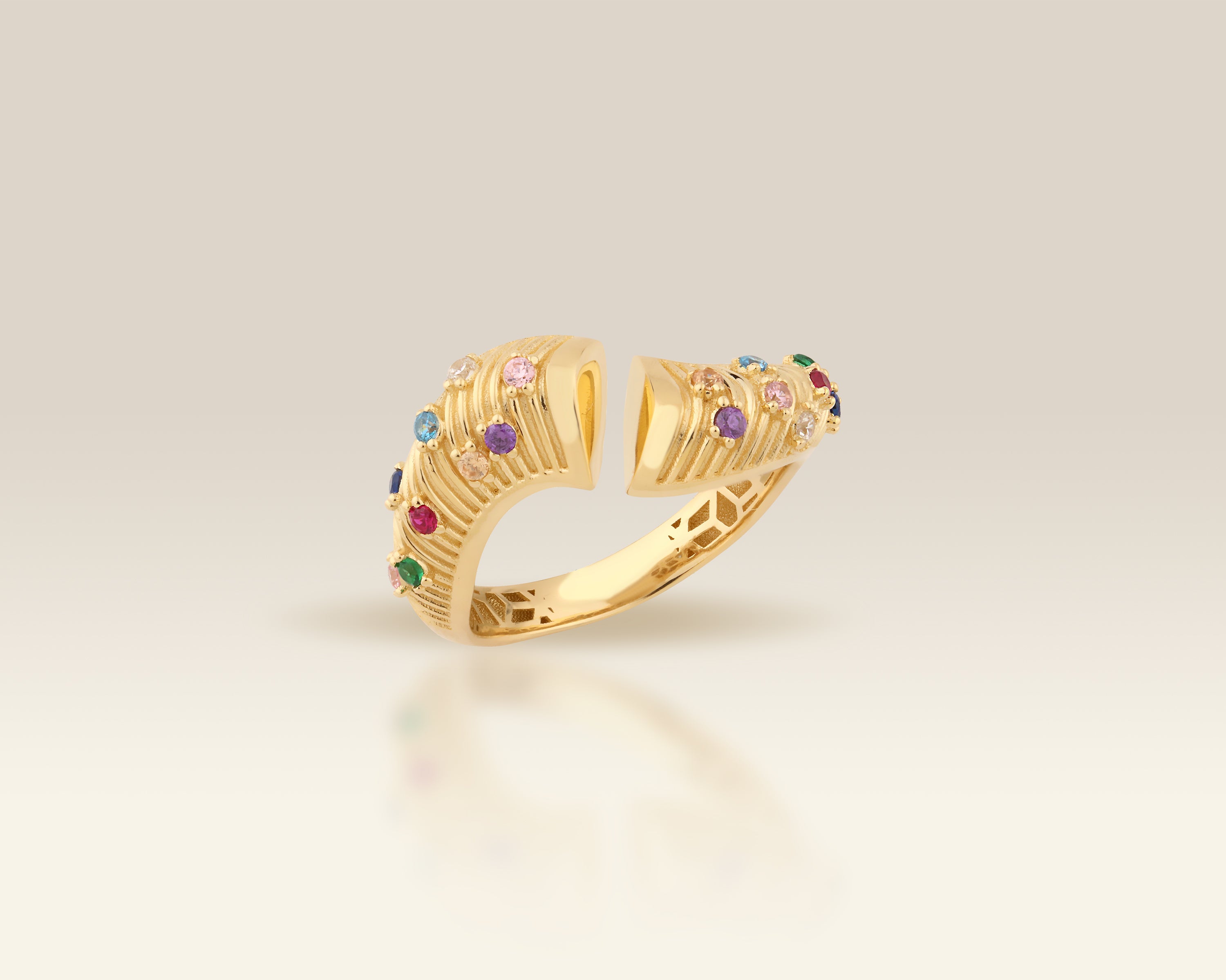 Wavy Multicolor Gemstone Statement Ring in Solid Gold