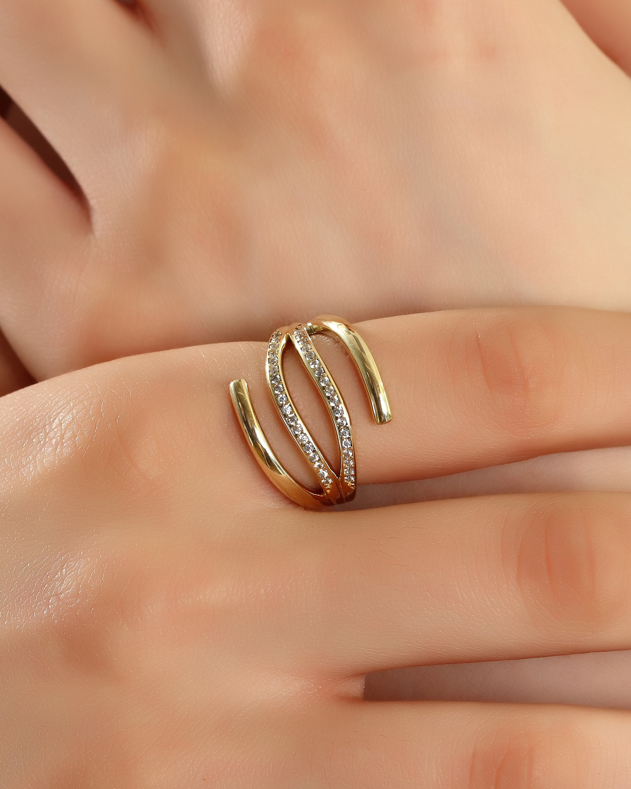14K Solid Gold Minimalist Triple Band Ring