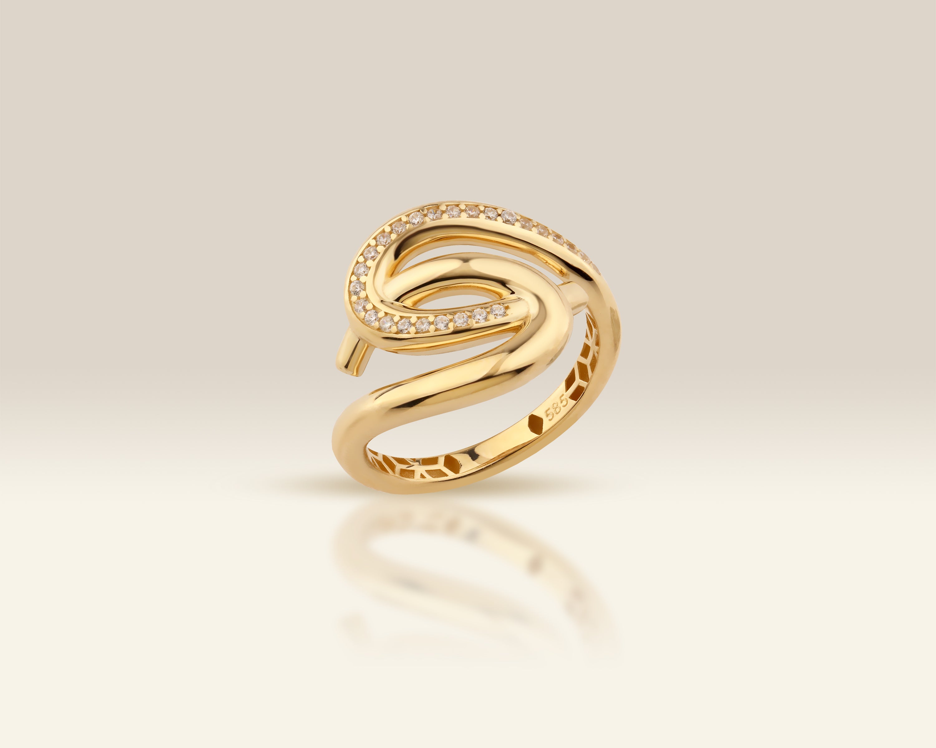 Abstract Swirl Loop Wrap Ring in Solid Gold