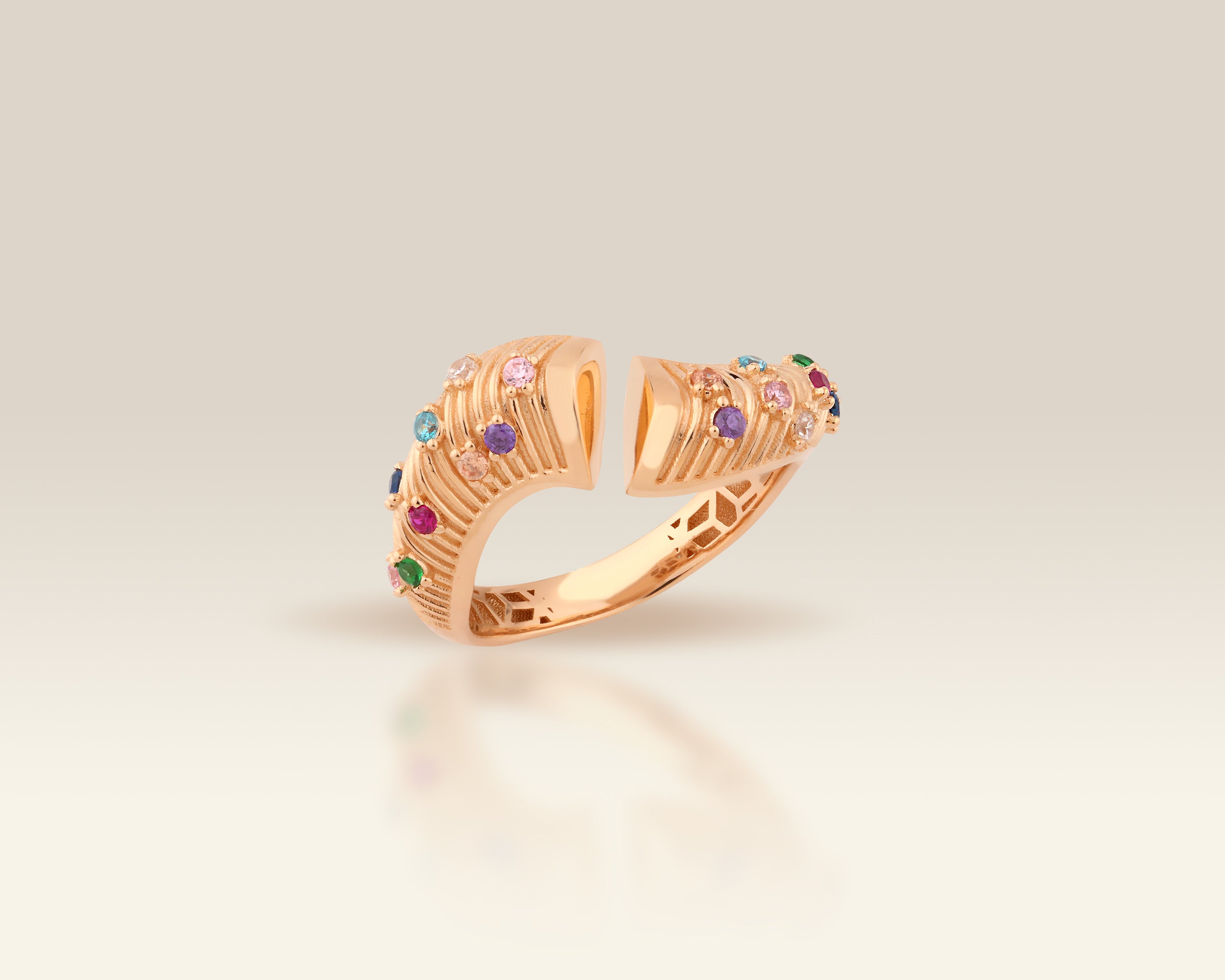 Wavy Multicolor Gemstone Statement Ring in Solid Gold
