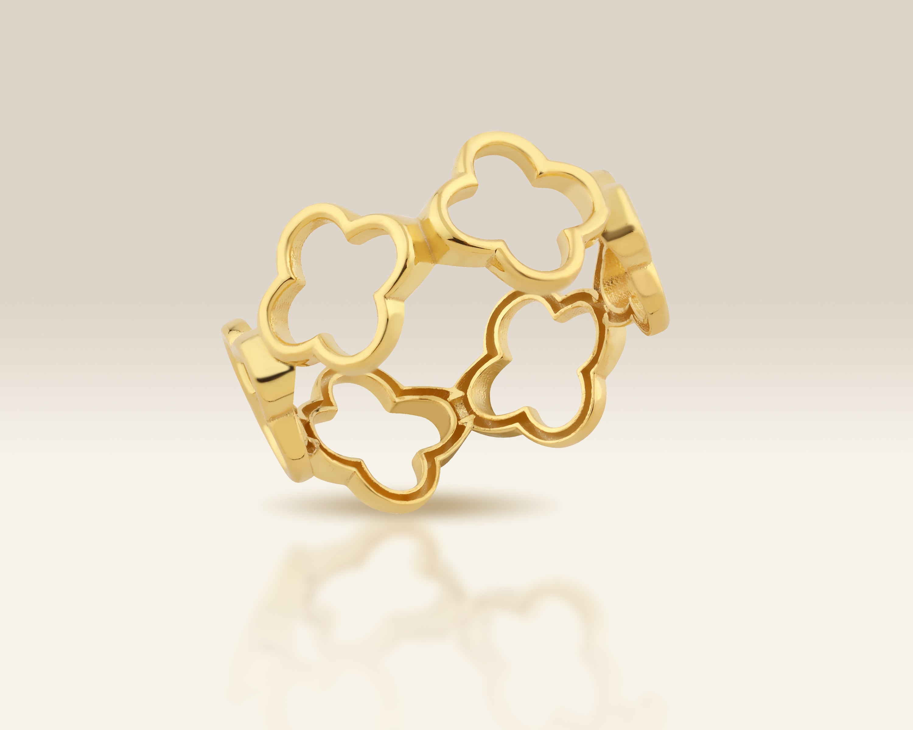 Four Leaf Clover Solid Gold Ring