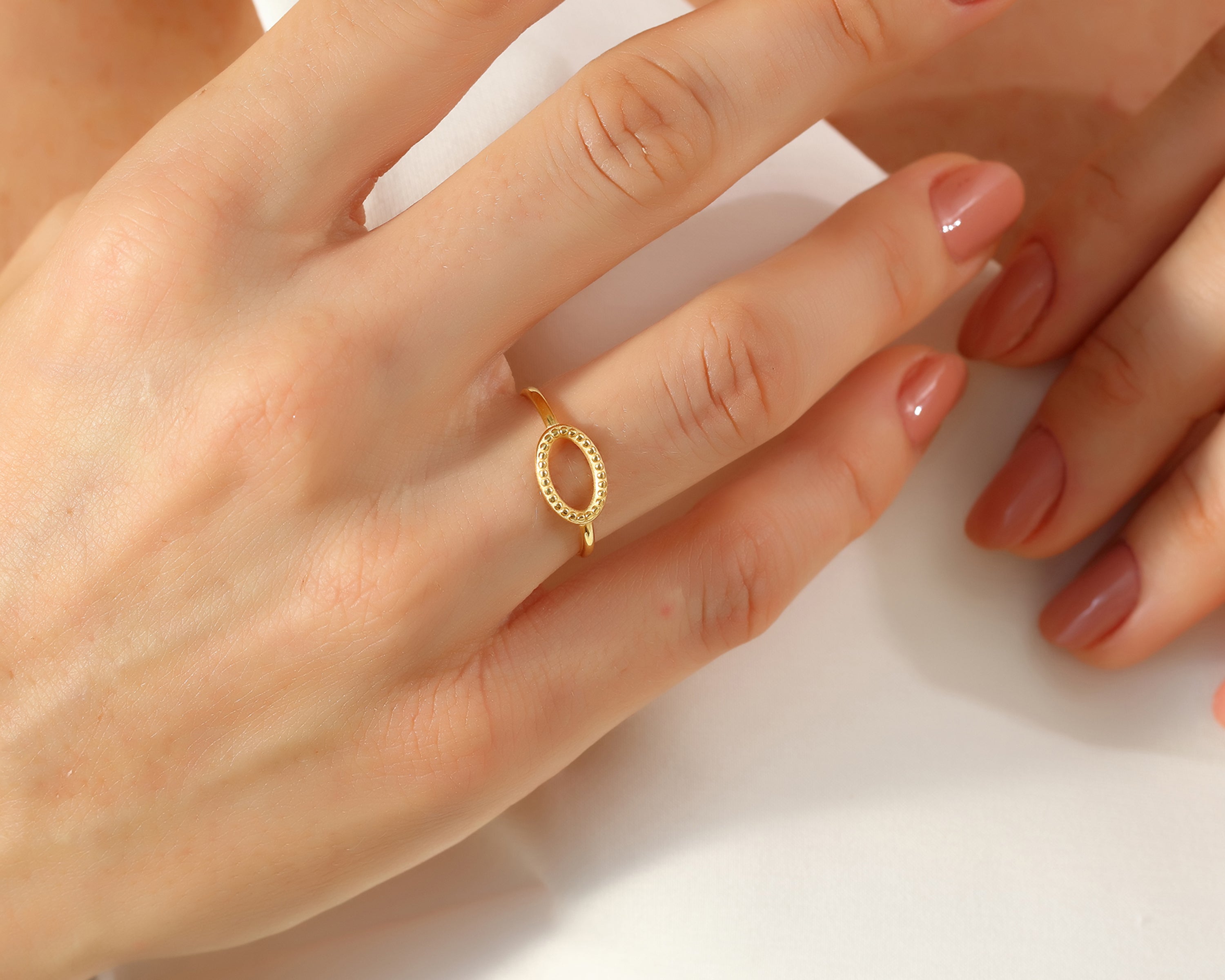 Beaded Open Oval Ring