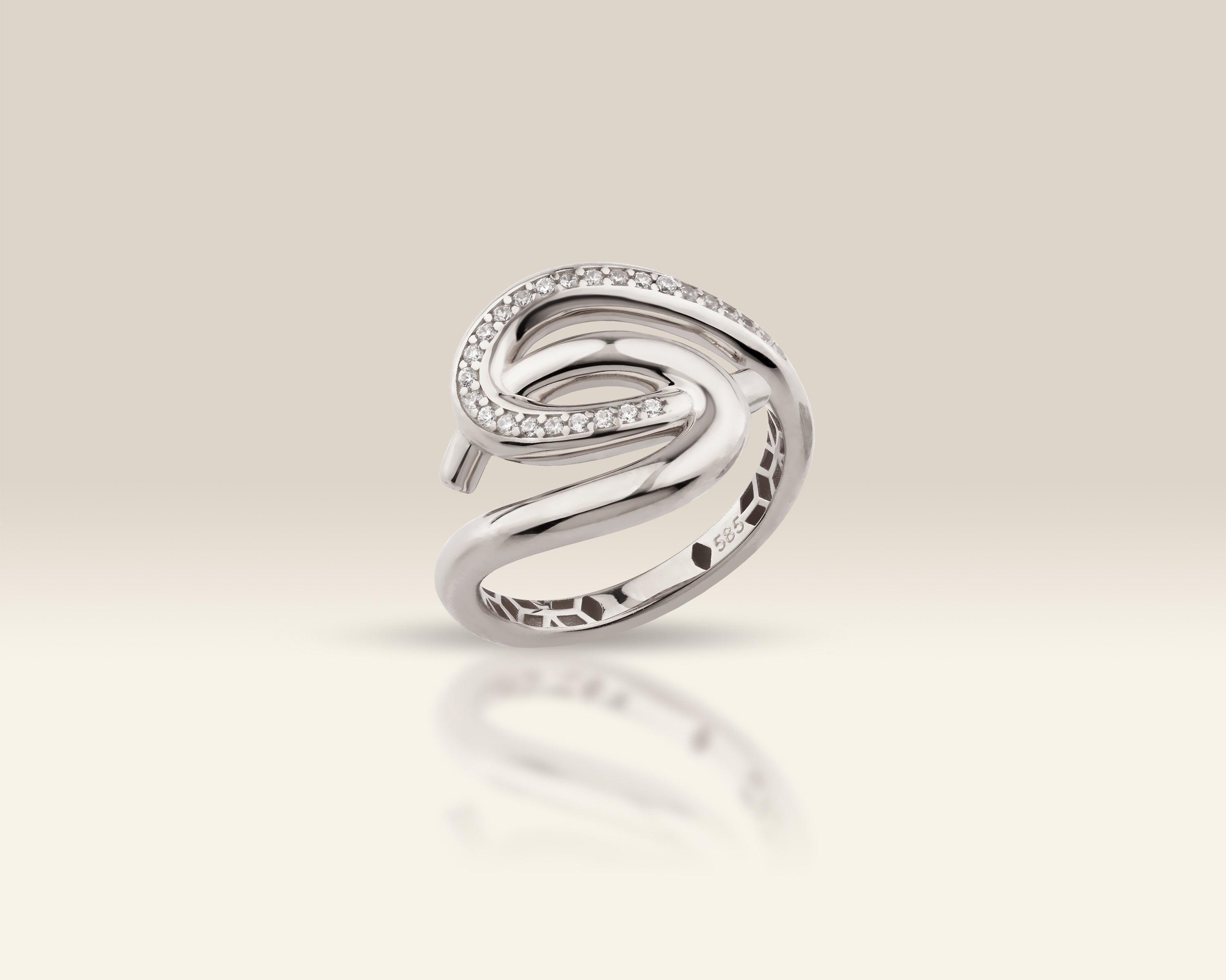 Solid Gold Abstract Swirl Loop Wrap Ring – Diamond Accent Statement Ring | 10K 14K 18K