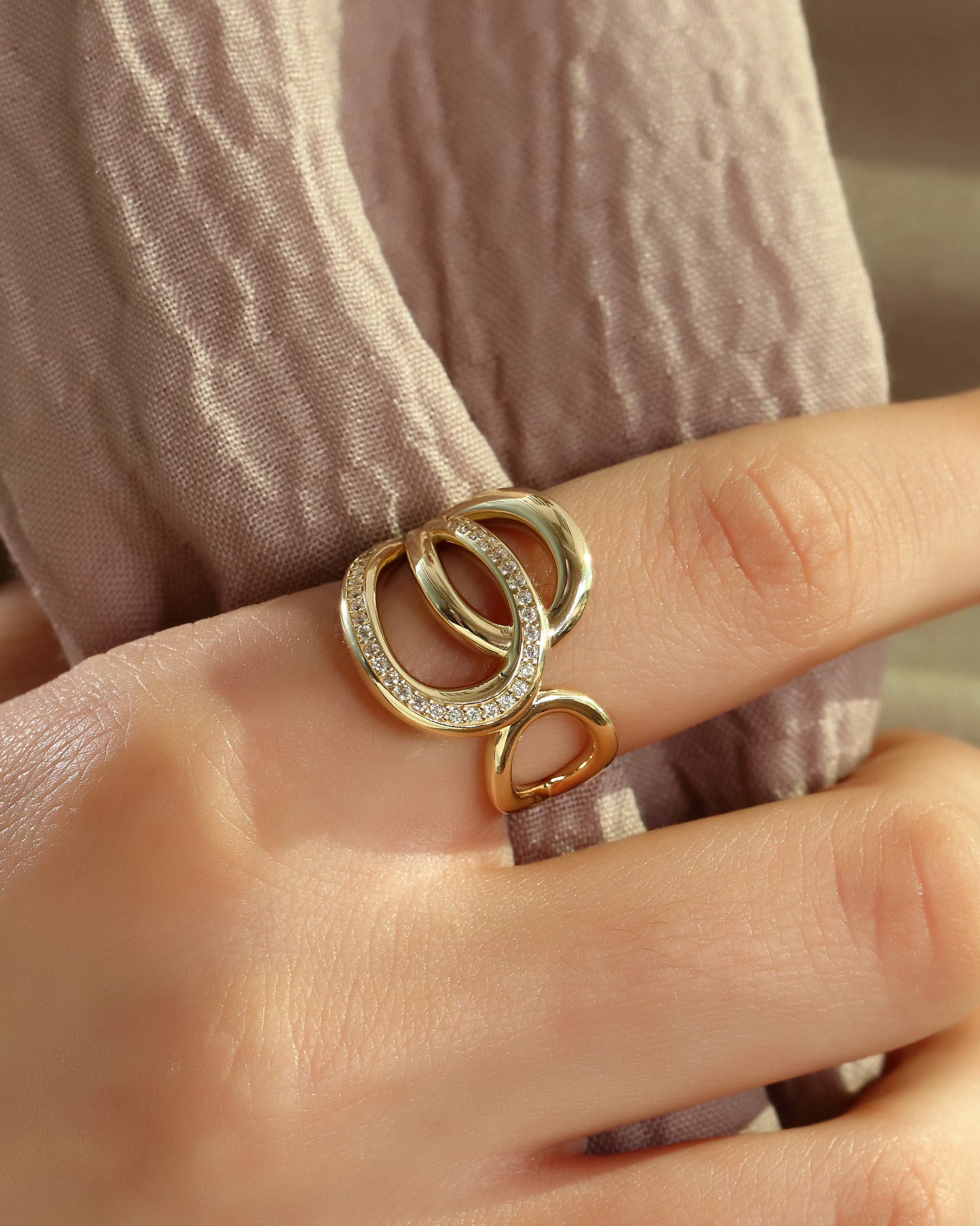 Chunky Open Wrap Interlock Ring in Solid Gold