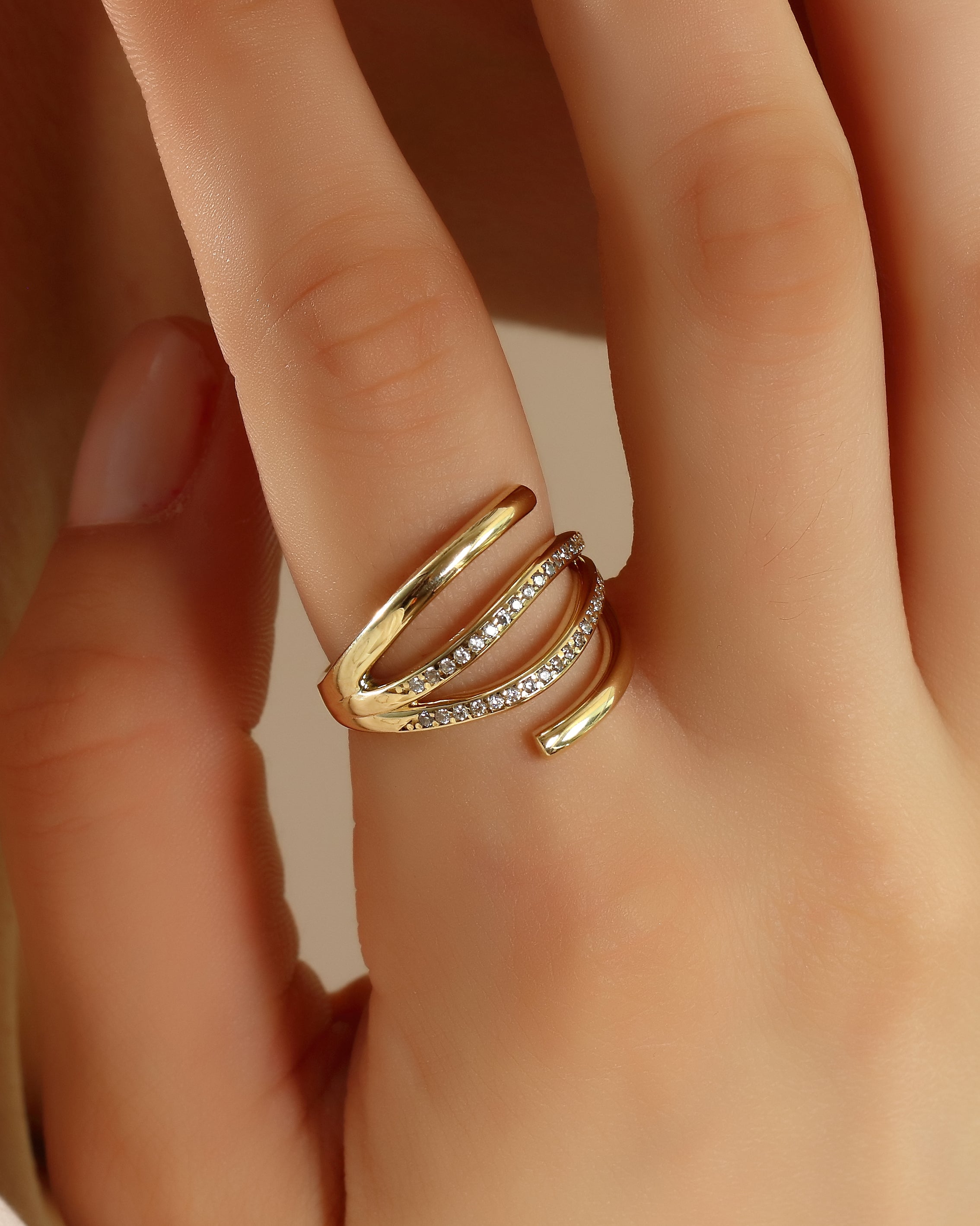 14K Solid Gold Minimalist Triple Band Ring