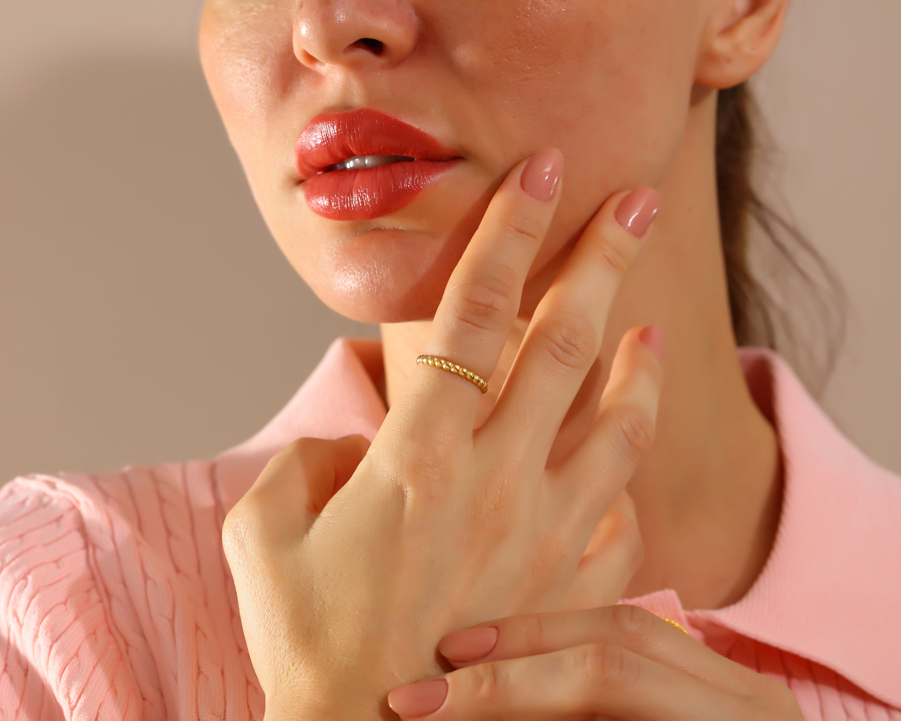 Minimal Beaded Gold Ring