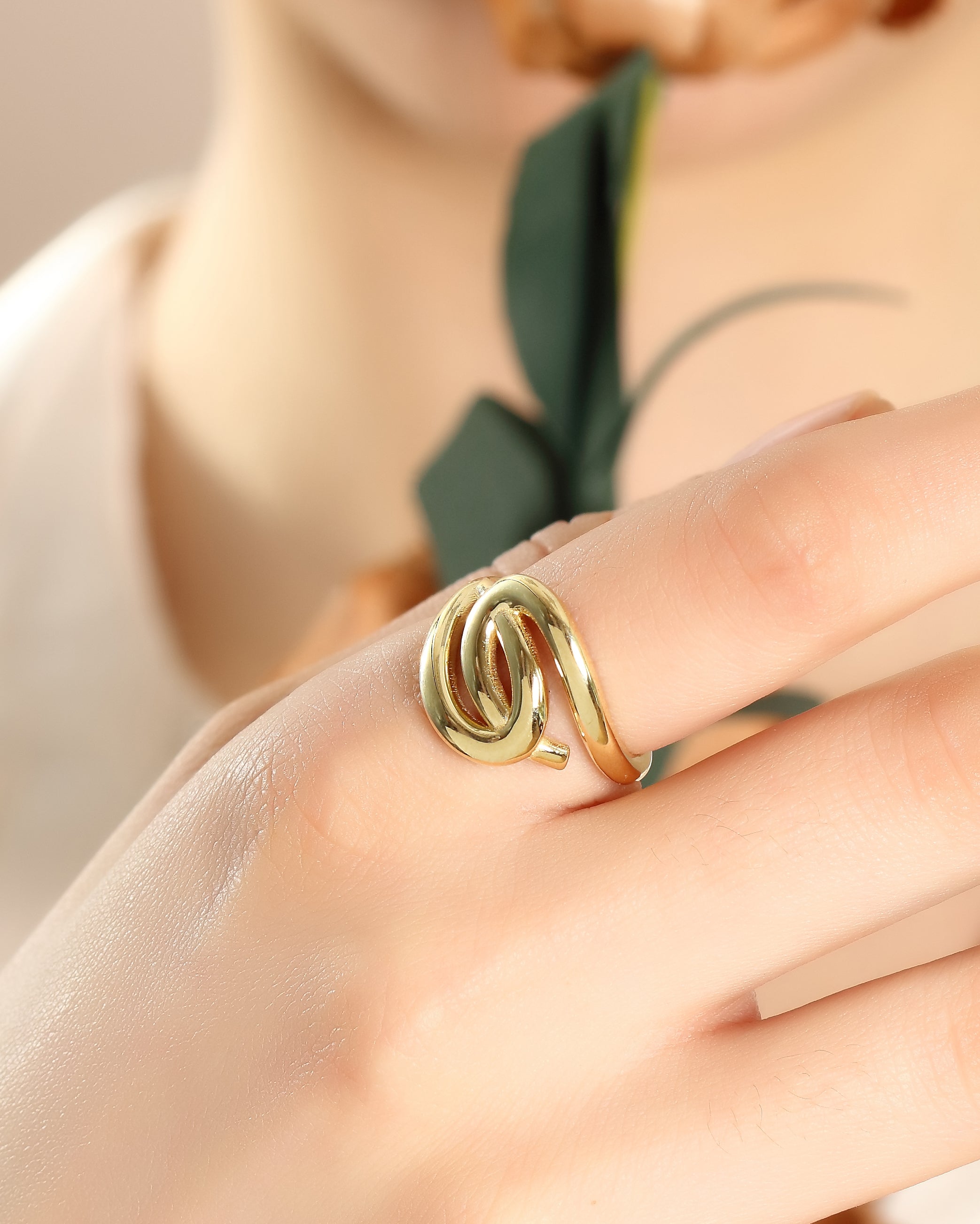 Intertwined Loop Wrap Bypass Solid Gold Ring