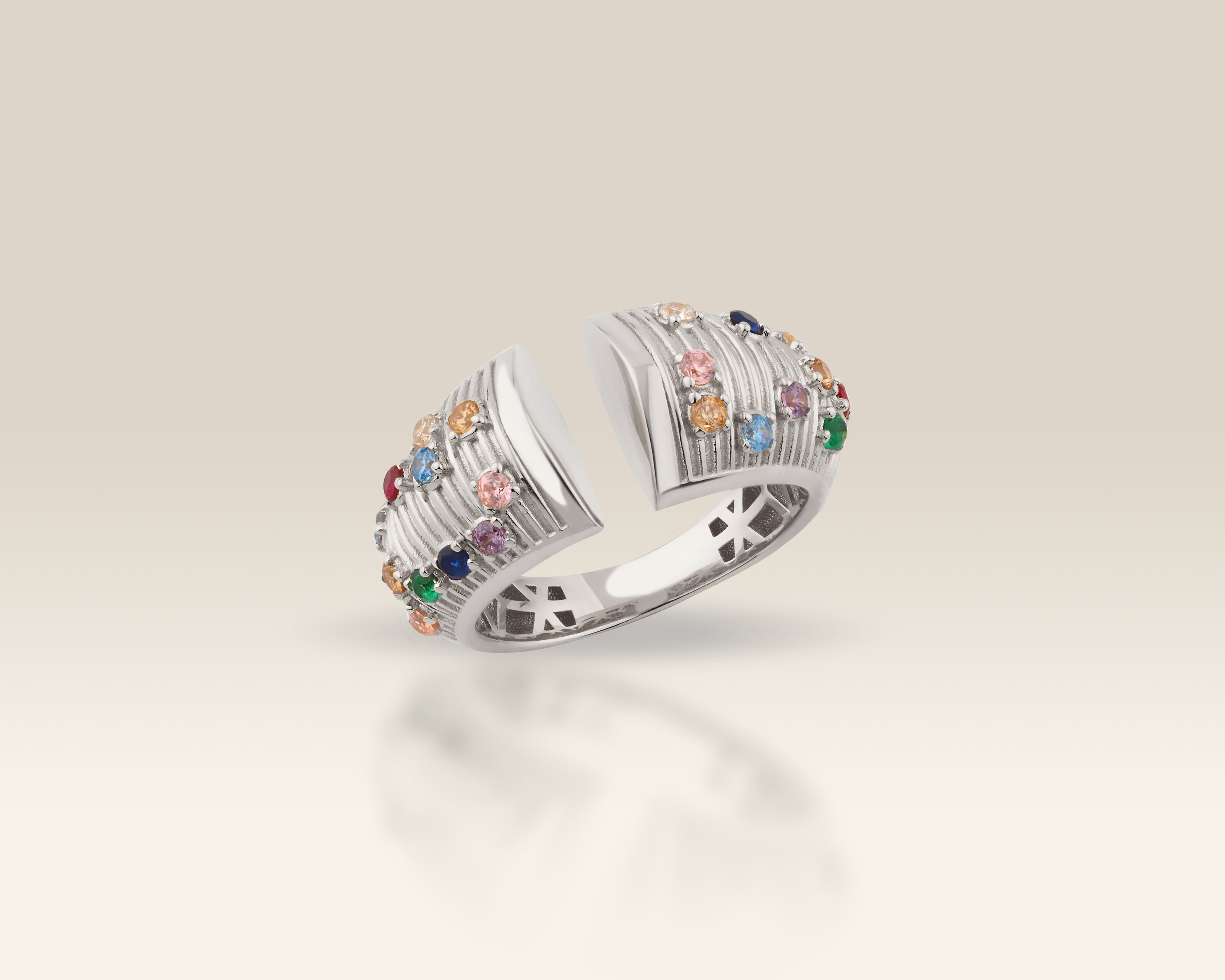 Rainbow Dome Adjustable Chunky Gold Ring